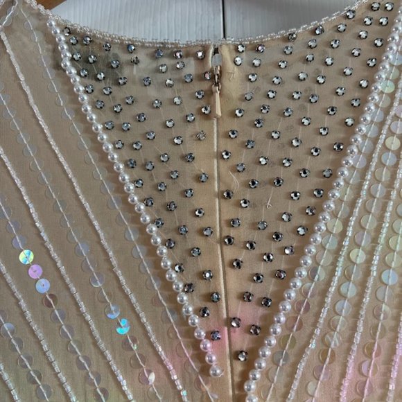 Neutral Sheer Bridal Cocktail Dress - Picture 8 of 17